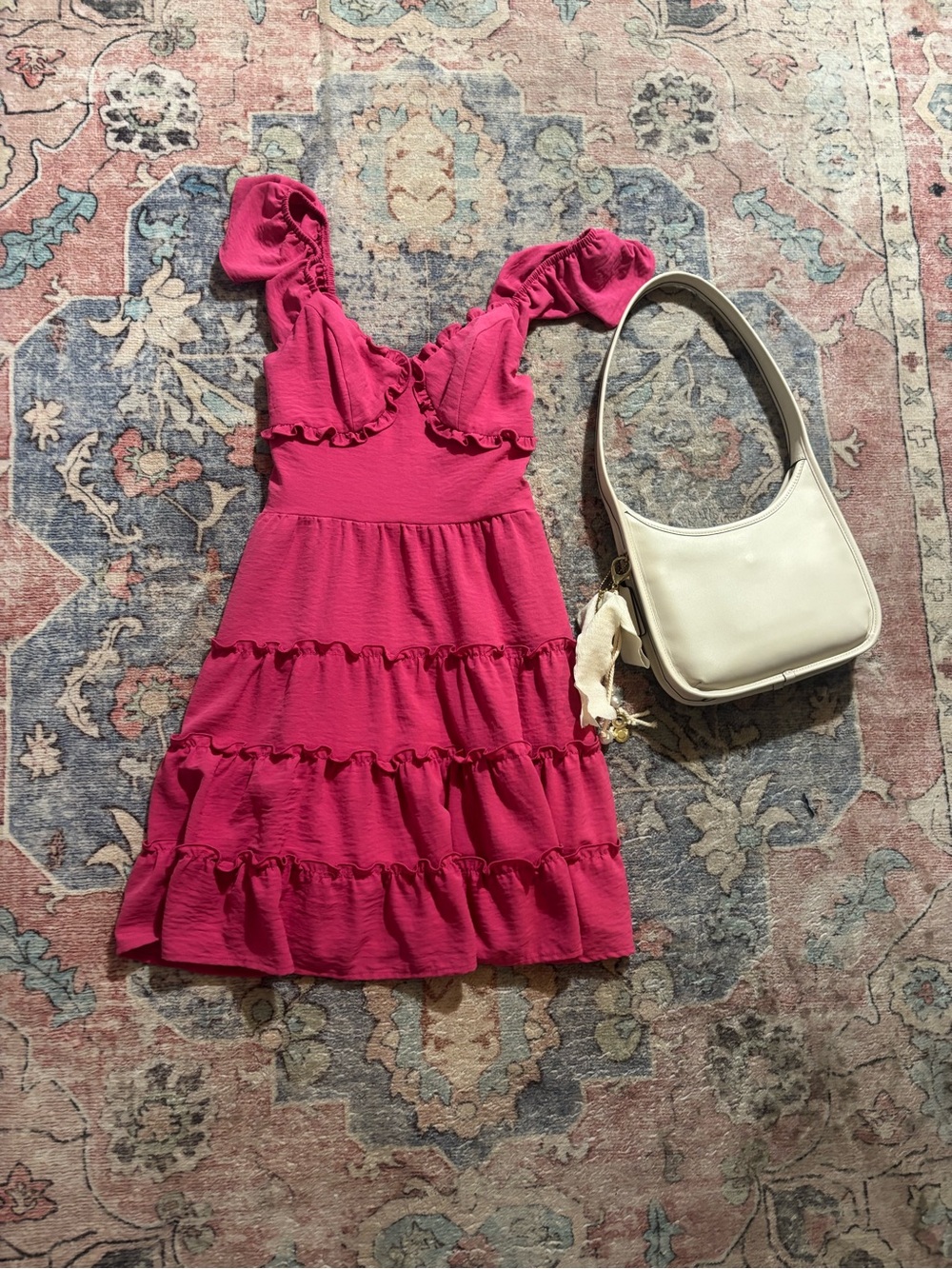 Ruffled Mini Dress in Hot Pink